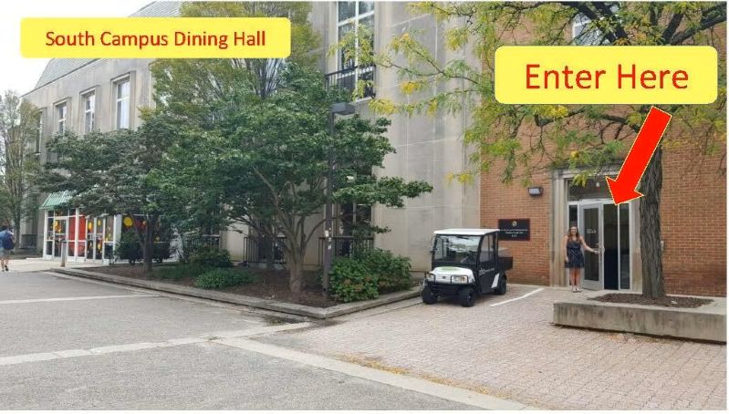 south campus dining hall entrance to Legal Aid office